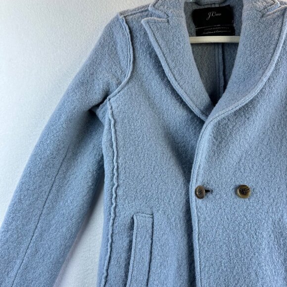 J.Crew Daphne Italian Boiled Wool Coat Womens 2 XS Blue Button Front Peacoat - Picture 3 of 13